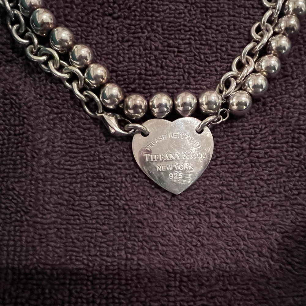 Tiffany Sterling Silver Heart Tag Wrap Necklace 32”
